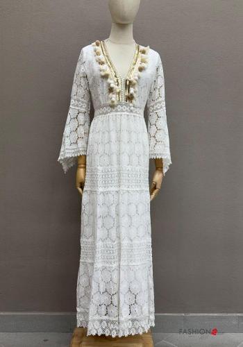 Besticktes Muster Kleid aus Baumwolle mit Fransen