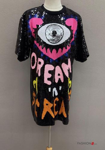 Kunstmuster Kleid aus Baumwolle mit Pailletten - ph 1