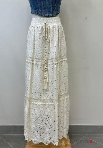 Embroidered Cotton Skirt with bow