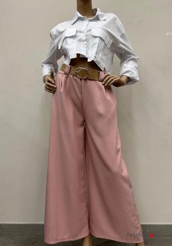 Pantalone wide leg con cintura con tasche