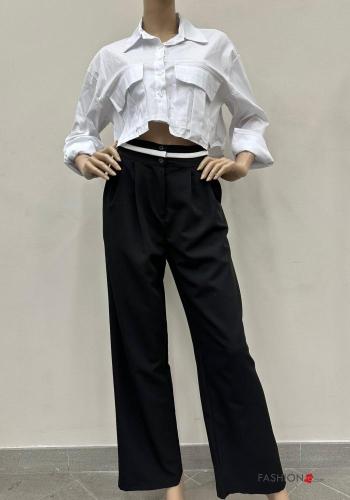 wide leg Trousers with buttons with pockets