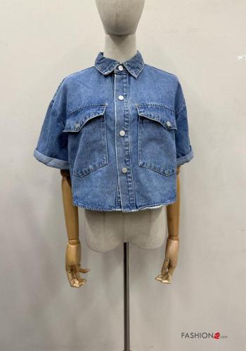 Giacca in Cotone denim corto con bottoni con tasche - ph 1