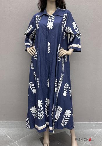 Graphic Print with collar long long sleeve oversized Cotton Shirt dress with buttons - ph 1