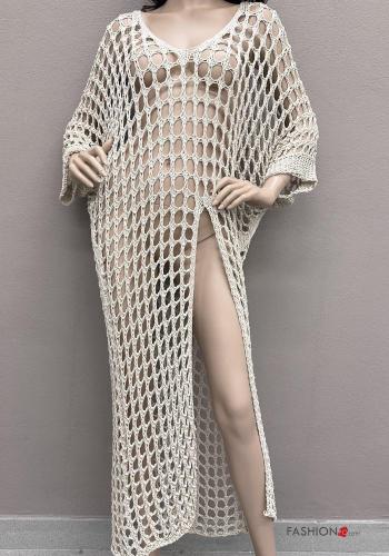 long sleeve fishnet Cover up with v-neck with split