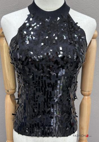 Top senza maniche girocollo con paillettes con bottoni