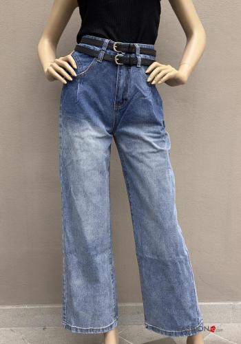 Jeans aus Baumwolle mit Gürtel mit Reißverschluss mit Taschen mit Knöpfen - ph 1