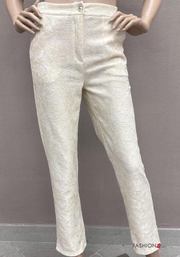 Besticktes Muster Spitze- Hose mit Knöpfen mit Reißverschluss mit Taschen - ph 1
