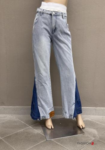 Denim ausgestellte Jeans aus Baumwolle mit Taschen mit Reißverschluss - ph 1