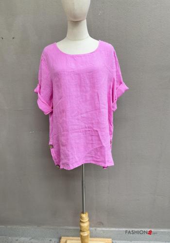 Blouse en Lin manches courtes col rond à boutons - ph 1