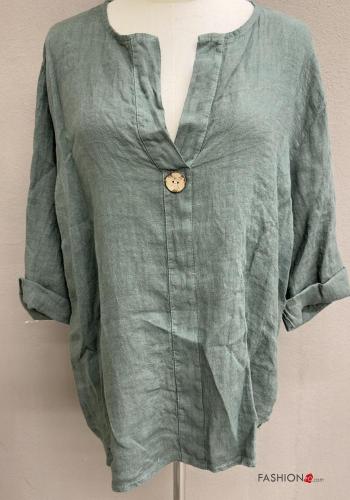 Blusa in Lino maniche a tre quarti con bottoni scollo a V - ph 1