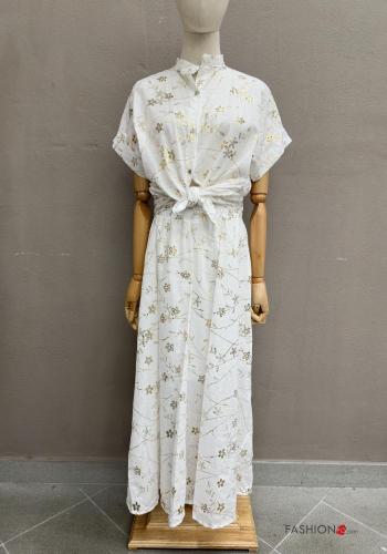 Camicia in Cotone maniche corte Fantasia ricamata con bottoni - ph 1