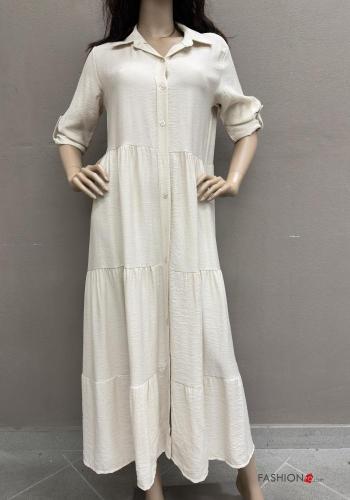 long with collar Shirt dress with flounces with buttons