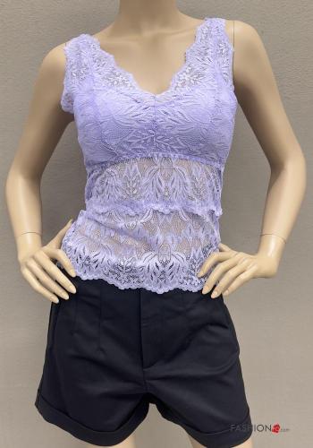 Top scollato sulla schiena Fantasia ricamata scollo a V con coppe - ph 1