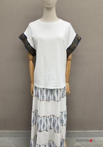 T-shirt in Cotone maniche corte girocollo Fantasia ricamata - ph 1