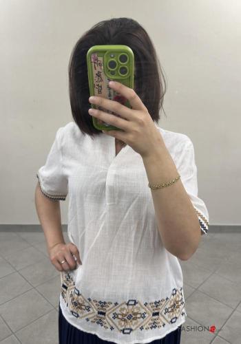Blusa in Cotone maniche corte Fantasia ricamata - ph 1