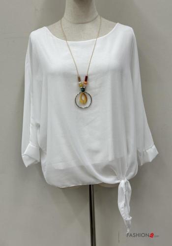 Blusa cuello redondo con nodo con collar manga tres cuartos - ph 1