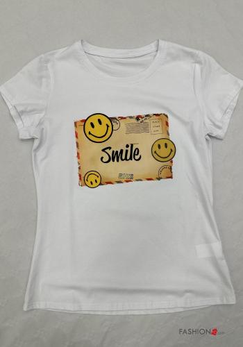 Patterned short sleeve crew neck Cotton T-shirt - ph 1