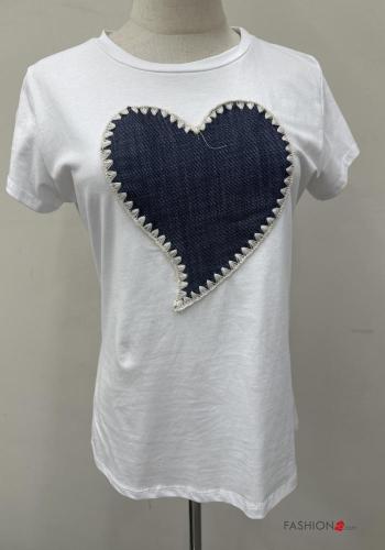T-shirt in Cotone maniche corte girocollo Fantasia cuore - ph 1