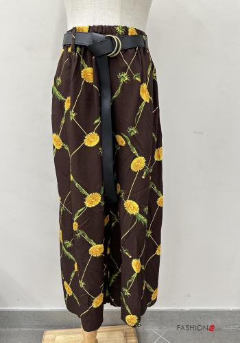 Floral Linen Trousers with belt with elastic with pockets - ph 1