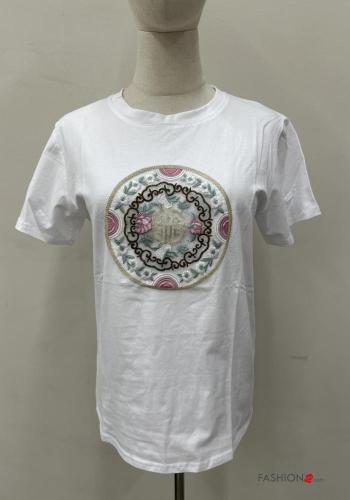 Embroidered short sleeve crew neck Cotton T-shirt - ph 1