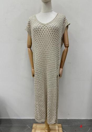 Besticktes Muster Lurex lange netz kurze ärmel Strandkleid mit V-Ausschnitt mit schlitz - ph 1