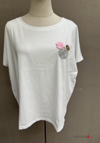T-shirt in Cotone girocollo oversize maniche corte con strass