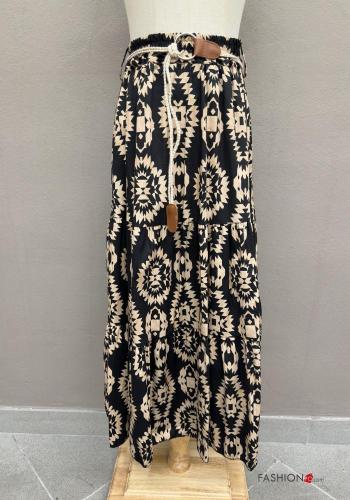 Batik print long Cotton Skirt with string with elastic with belt