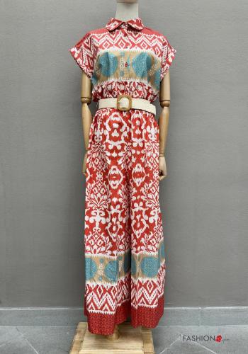 Jumpsuit in Cotone wide leg maniche corte con colletto con cintura con bottoni - ph 1