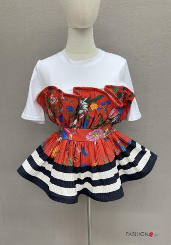 pleated short sleeve Cotton T-shirt with flounces - ph 1