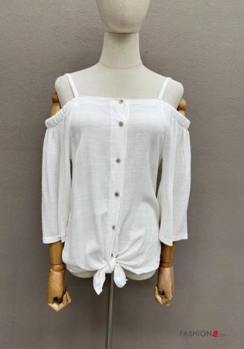 Blusa con nodo con botones escote bardot - ph 1