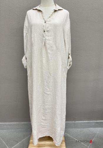 Abito in Lino lungo con colletto con bottoni - ph 1