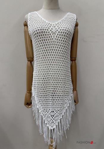 Tunique de plage asymétrique à dos nu filet de pêche à broderie à franges - ph 1