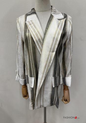 Blazer in Lino maniche lunghe Fantasia righe con tasche - ph 1