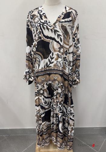 Abito oversize maniche lunghe Fantasia astratta scollo a V - ph 1