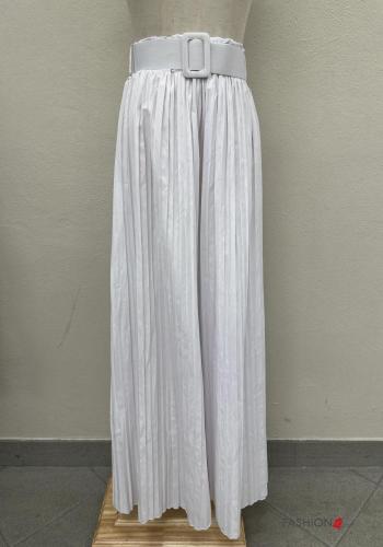 plissiert lange wide leg Hose aus Baumwolle mit Gürtel mit Taschen - ph 1