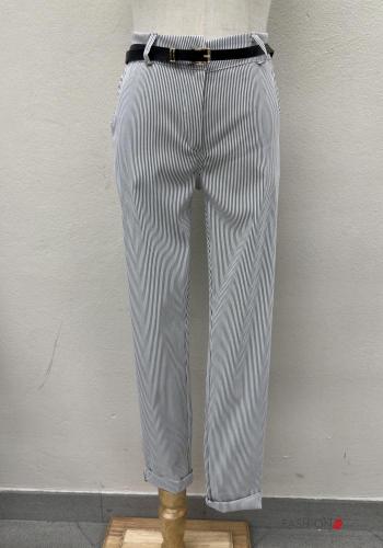 Streifenmuster Hose mit Gürtel mit Taschen - ph 1