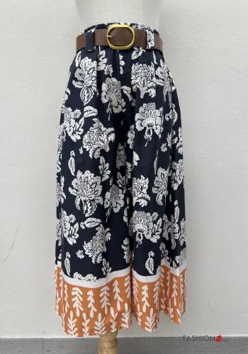 Pantalone in Cotone wide leg Fantasia floreale con cintura - ph 1