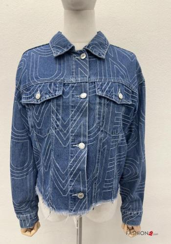 Abstract print denim with collar Cotton Jacket with buttons with pockets - ph 1