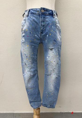 denim Cotton Jeans with buttons with zip with pockets - ph 1