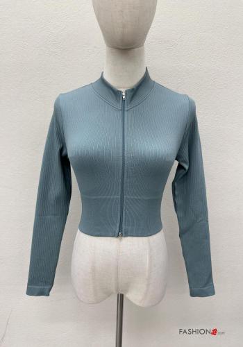 Top maniche lunghe costine corto con zip