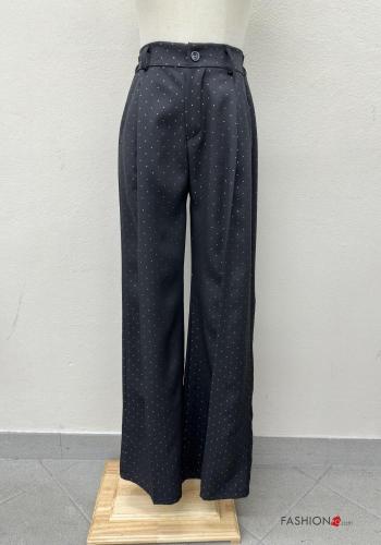 Pantalone wide leg Fantasia pois con tasche con bottoni con zip