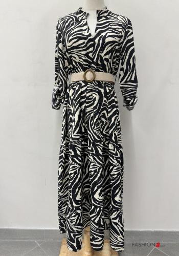 Tiermuster lange Kleid mit Gürtel - ph 1