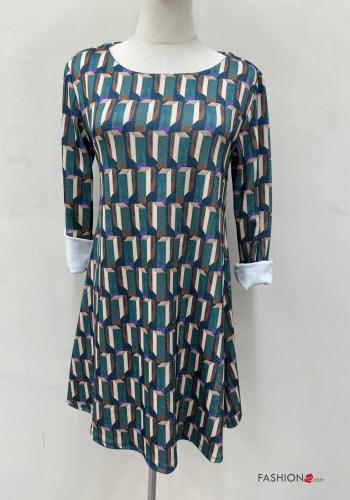 Geometric pattern long sleeve crew neck lurex Dress