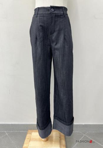 Jeans en Coton à boutons avec fermeture éclair avec poches - ph 1