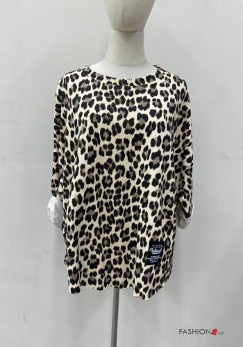 Camisola de mangas compridas gola redonda Padrão animal - ph 1