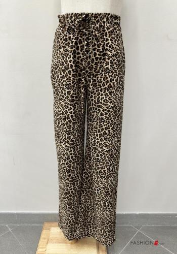 Tiermuster wide leg Hose mit Taschen mit gummizug - ph 1