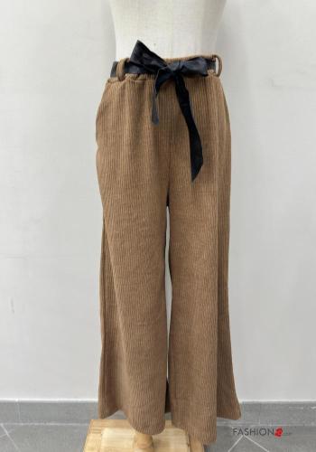 Gerippte wide leg Hose mit Gürtel mit gummizug mit Taschen - ph 1