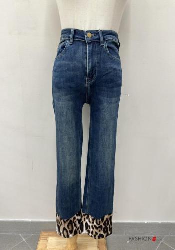 Jeans in Cotone denim Fantasia animalier con tasche con bottoni con zip