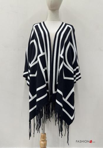 Geometric pattern Cape with fringe 3/4 sleeve - ph 1
