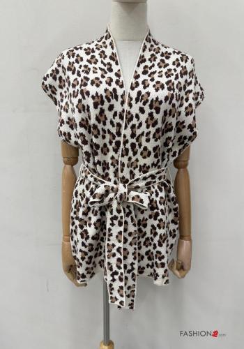 Gilet manches courtes Imprimé animalier avec ceinture en tissu